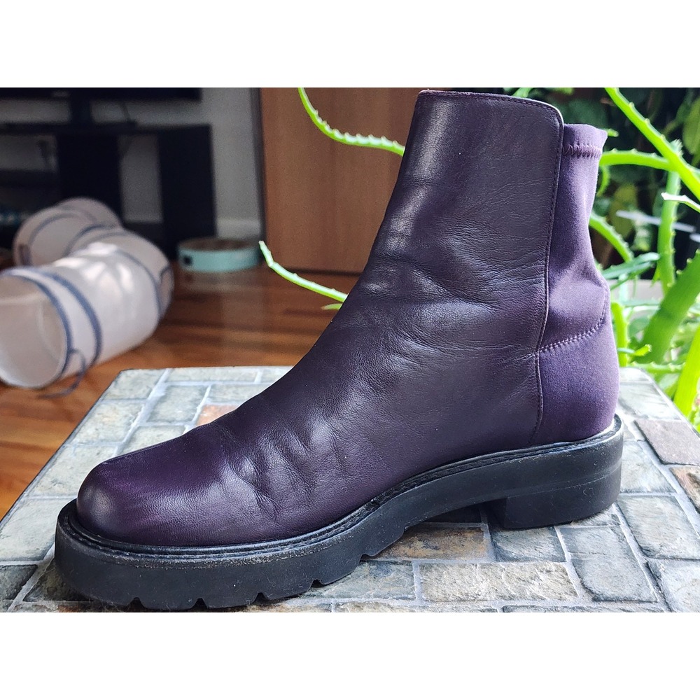 Stuart Weitzman 5050 Lift Leather Stretch Ankle Boots Purple Plum S0371 Size 5